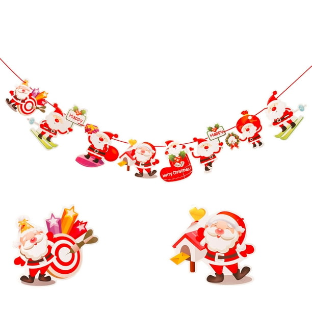 7 Style Christmas Hanging Banner Ornaments Xmas Party Santa Claus Elk Sock Decor